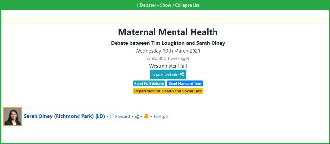 Maternal Mental Health Parliamentary debate